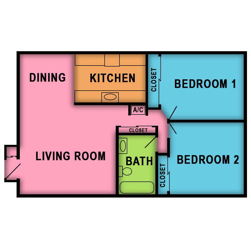This image is the visual schematic floorplan representation of Plan A at Village Square Apartments.